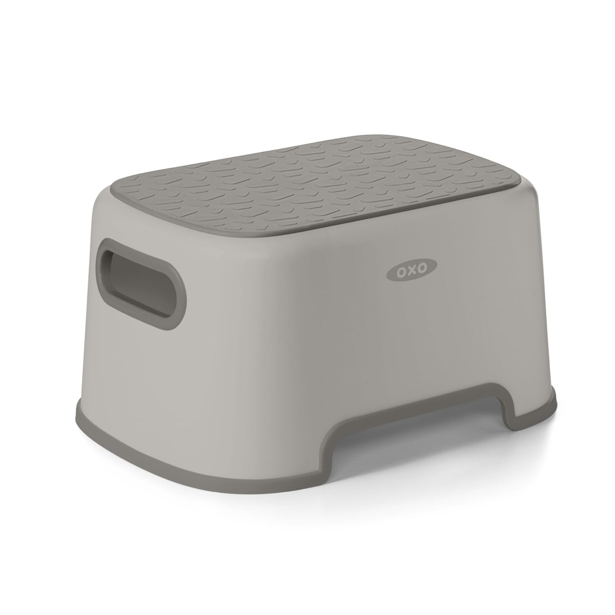 OXO Tot Step Stool Drizzle front view shows stability for independent tasks.