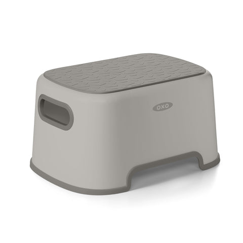 OXO Tot Step Stool Drizzle front view shows stability for independent tasks.