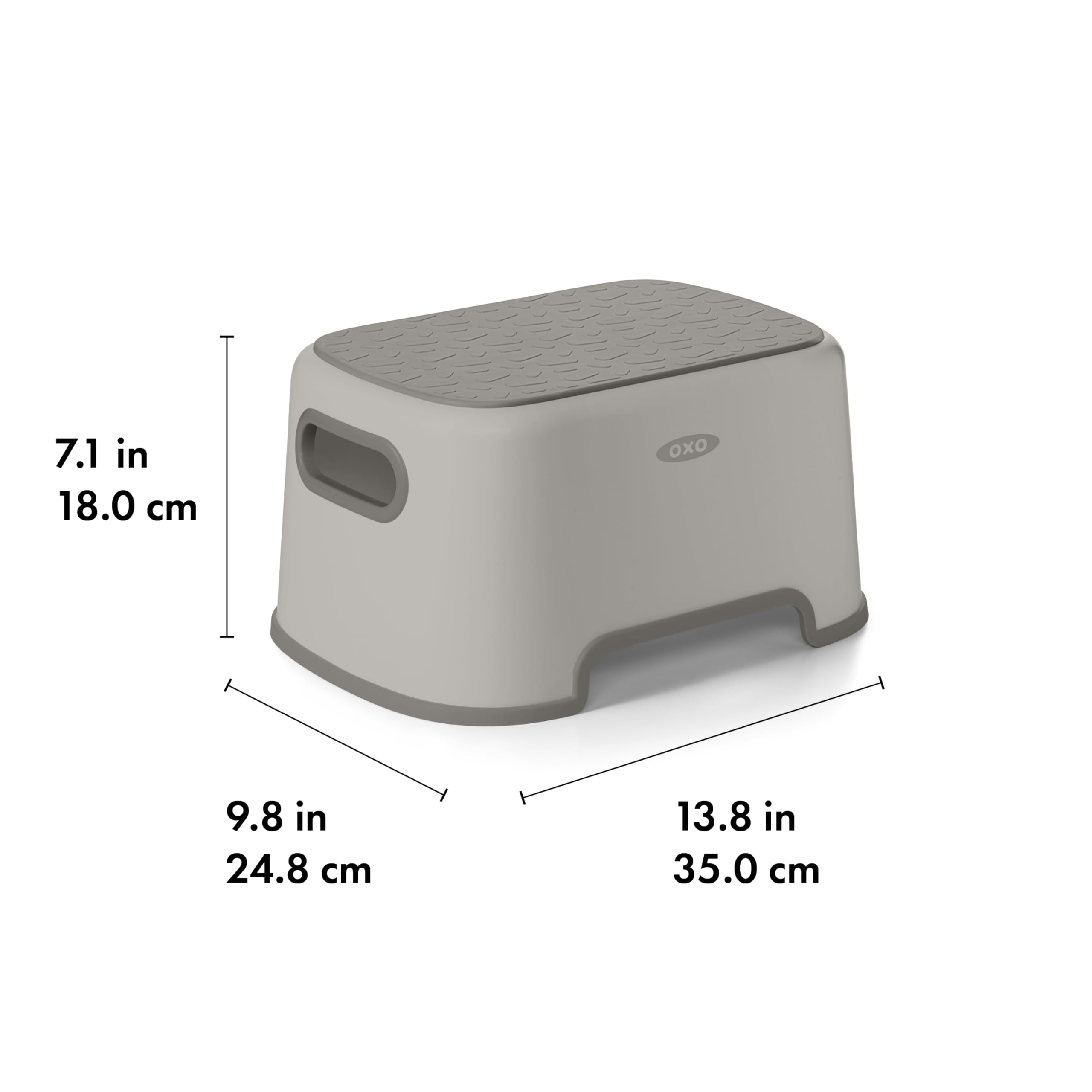 OXO Tot Step Stool Drizzle top view shows carrying-friendly design.