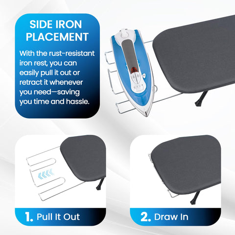 OXZOR foldable tabletop ironing board folds flat for easy closet storage