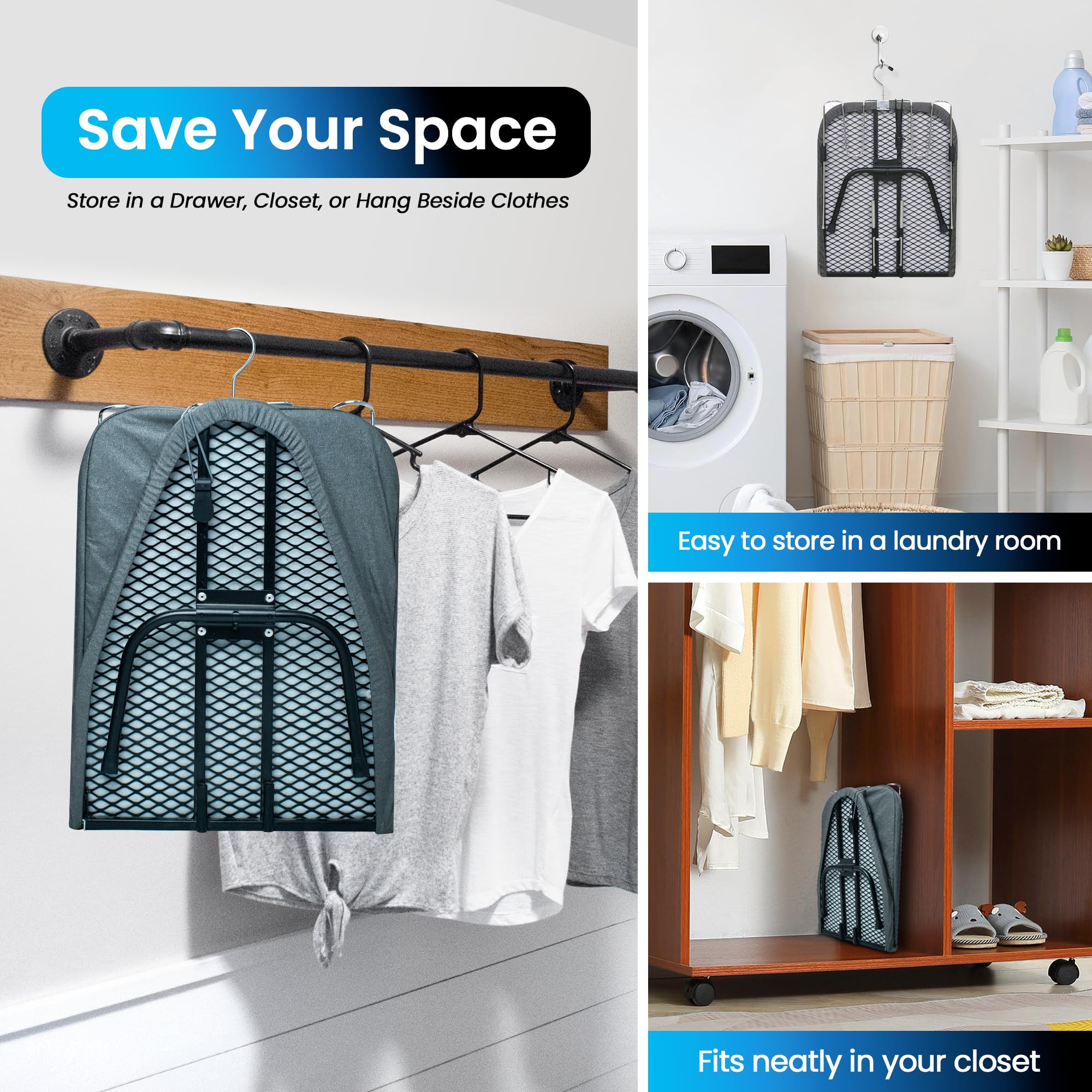 OXZOR heat-resistant cover and 100% cotton pad protect fabrics during ironing