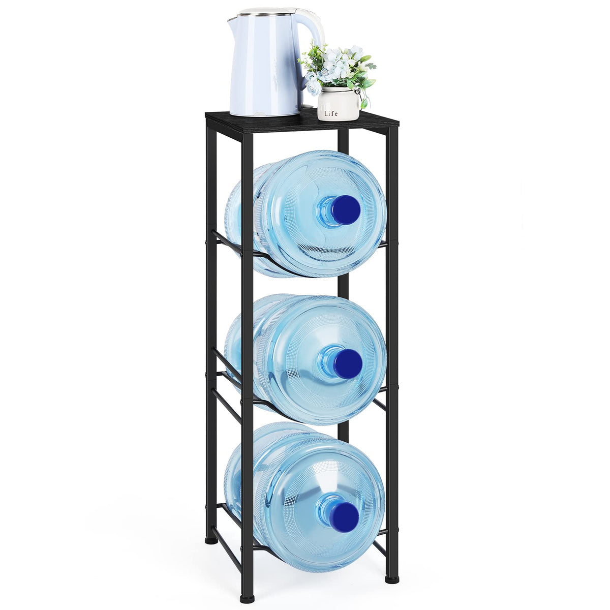 OYEAL 5-gallon bottle holder front view showing organized kitchen setup