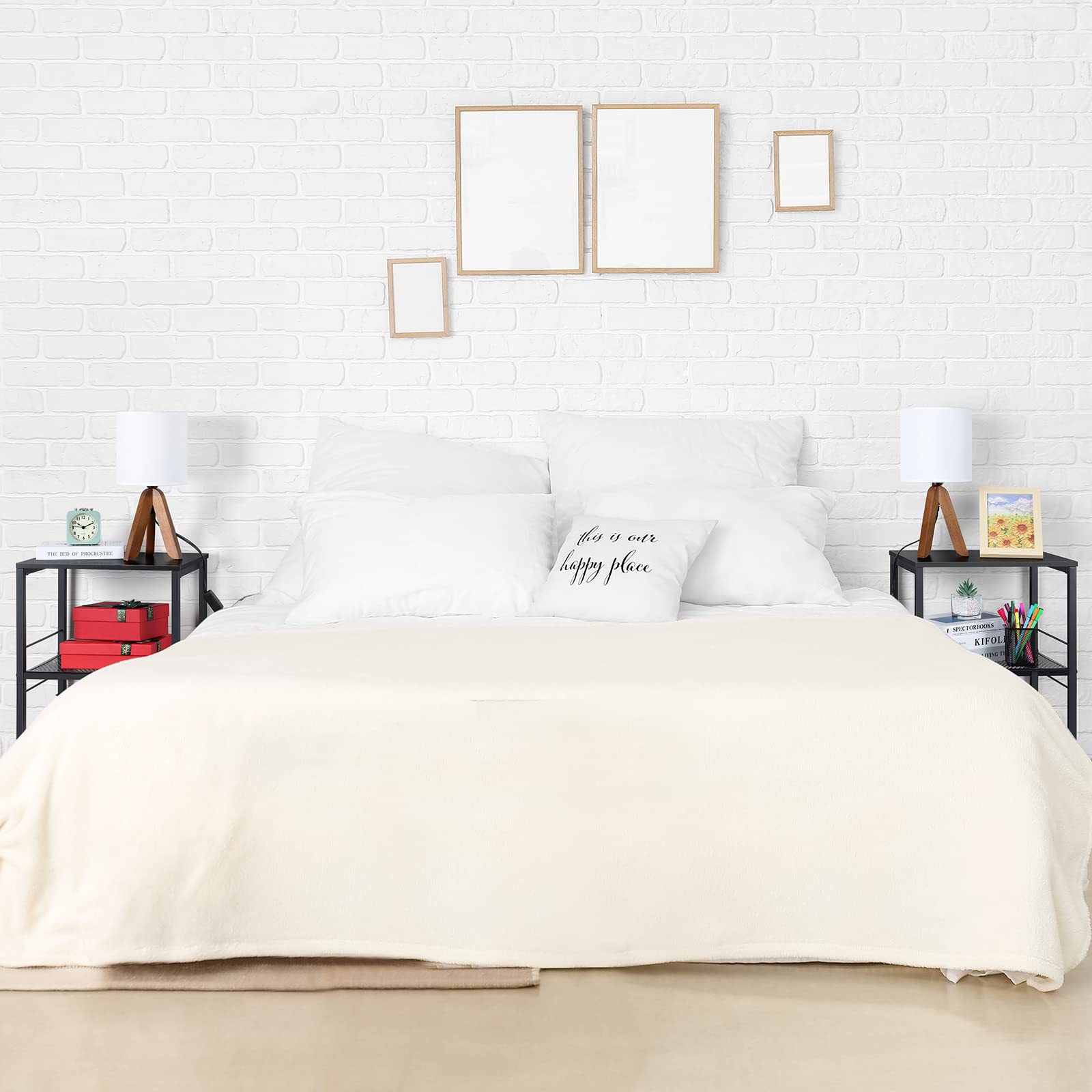 OYEAL Bedroom living room setup featuring the black industrial end table.