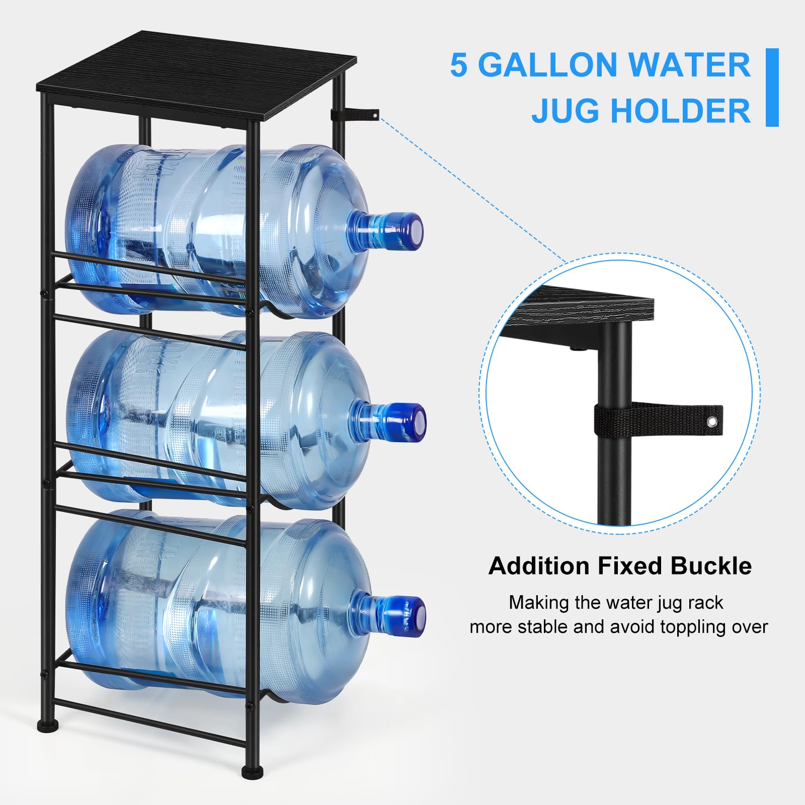 OYEAL black MDF top shelf water rack adds modern retro style.