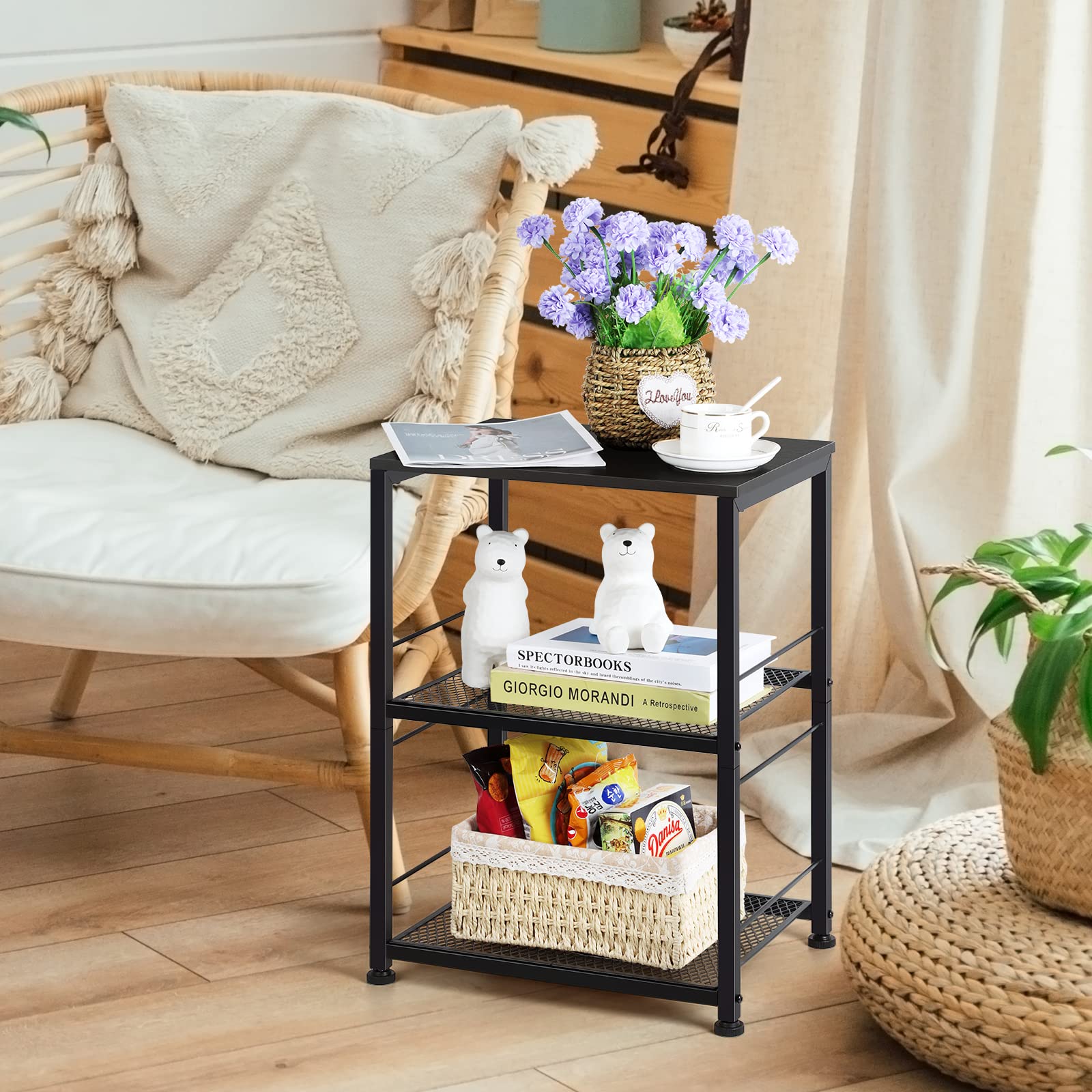 OYEAL Night Stand wheels demonstrate easy mobility with locking options.