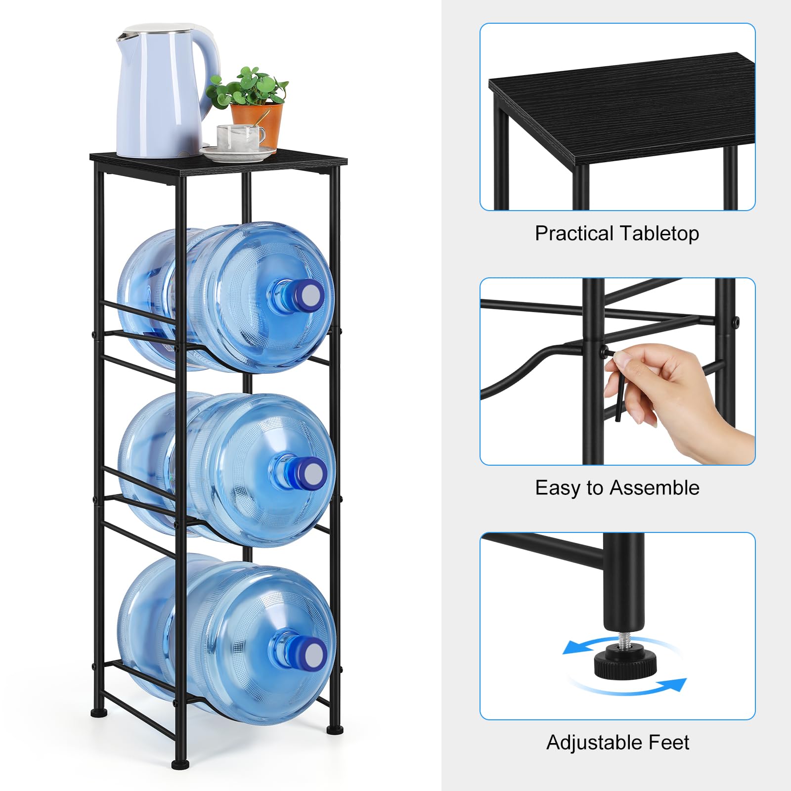 OYEAL robust metal frame bottle organizer provides durable support for bottles.