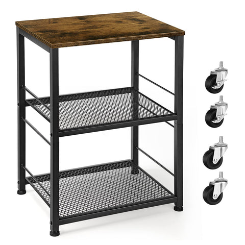 OYEAL industrial nightstand with wooden top and storage shelves for compact spaces.