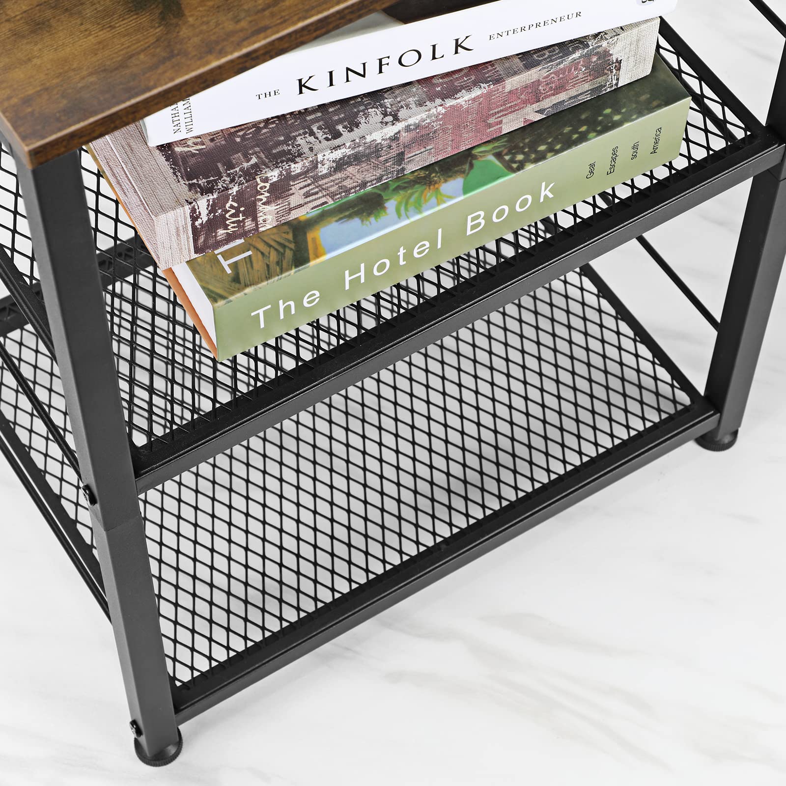 OYEAL two-tier end table adds extra storage without crowding small rooms.