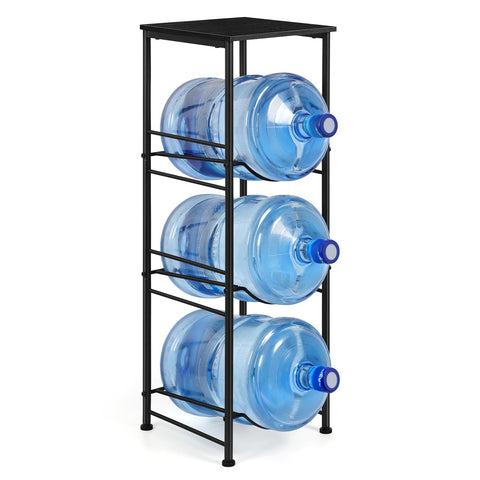 OYEAL water jug holder stand 3-tier black keeps three 5-gallon bottles organized.