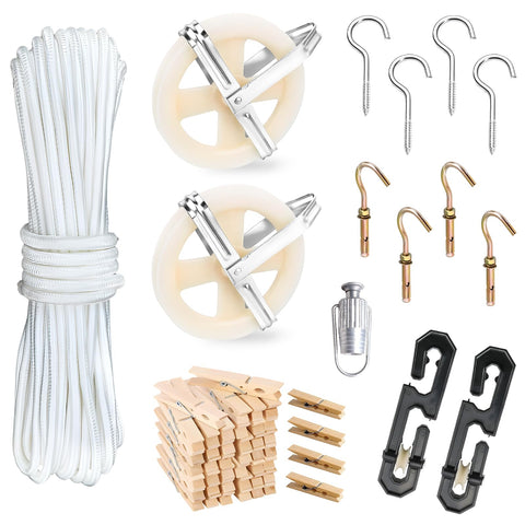 oyhqes clothesline kit outdoors main view shows sturdy pulley system for efficient air drying