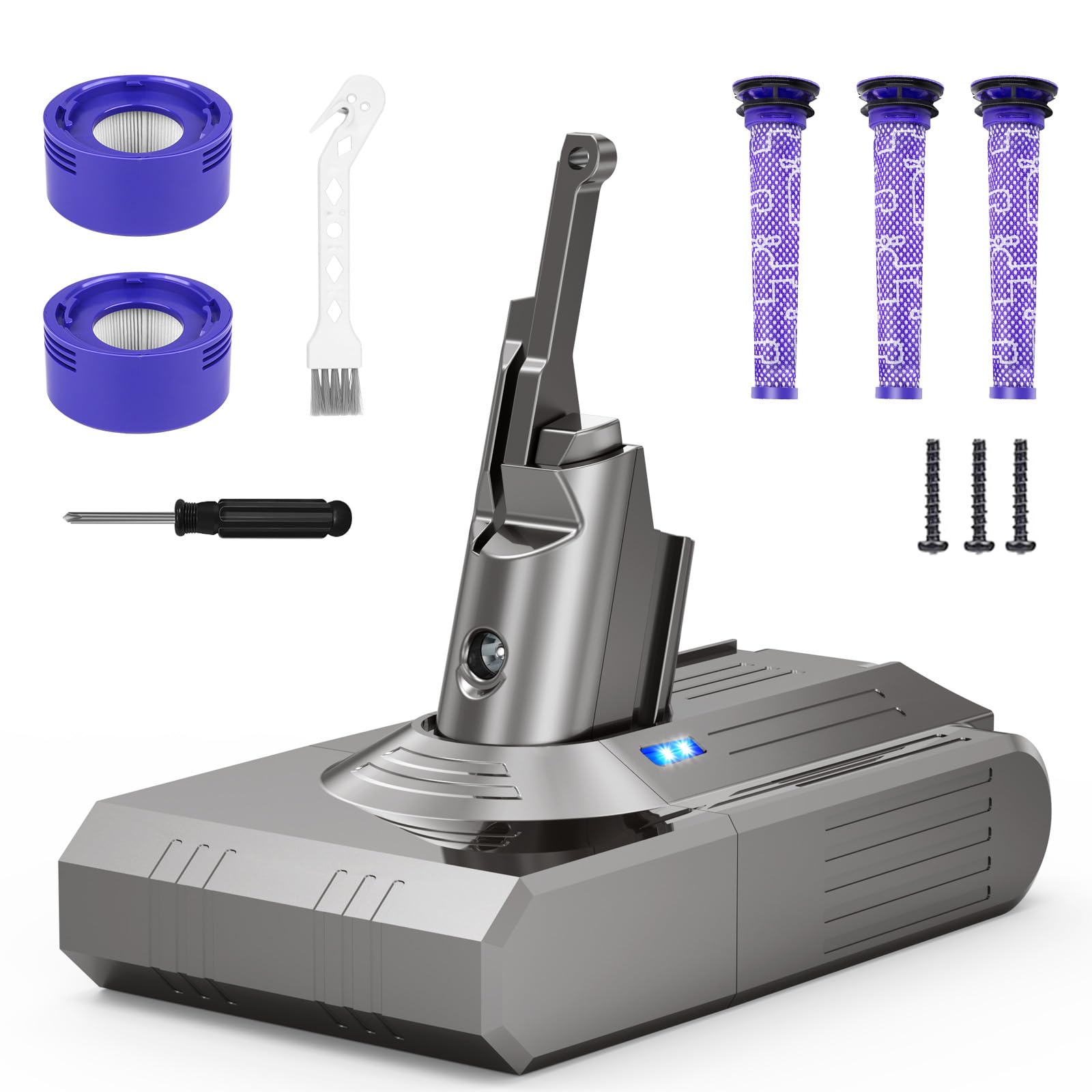 OYLIETORA 9000mAh battery for Dyson V-8, front view with capacity label