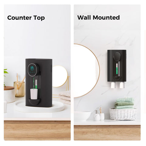 Oylik cup holder and dispenser countertop setup for flexible bathroom use