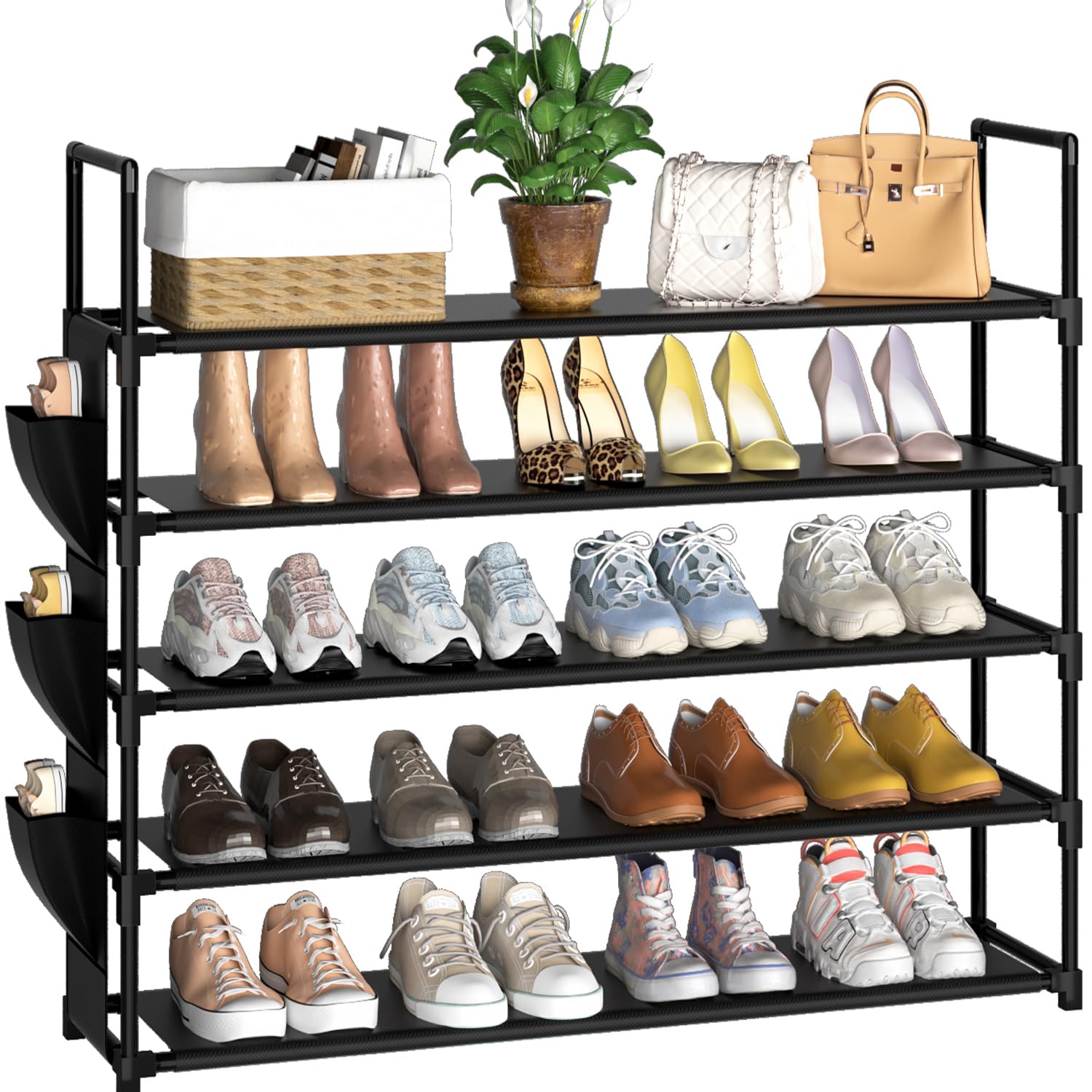 OYREL 5-tier shoe organizer rack front view showing spacious shelves for sneakers