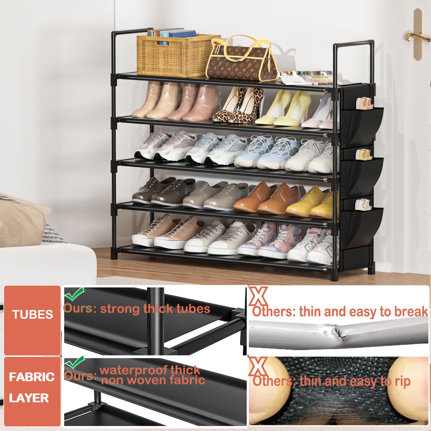 OYREL 5-tier shoe organizer rack corner placement for space saving