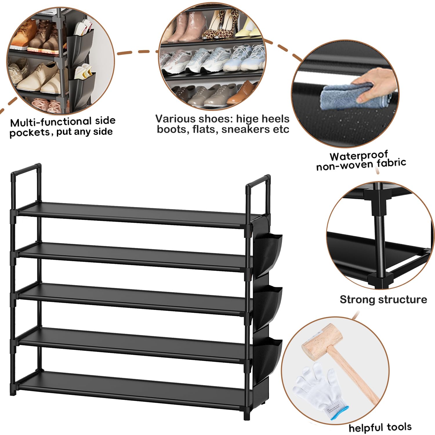OYREL 5-tier shoe organizer rack setup in entryway for easy access