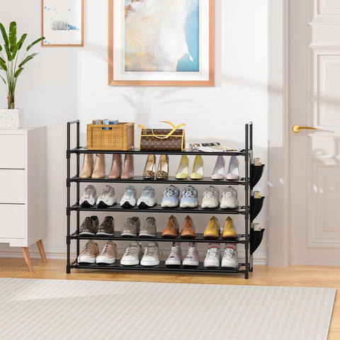 OYREL 5-tier shoe organizer rack with side bag for small items and accessories