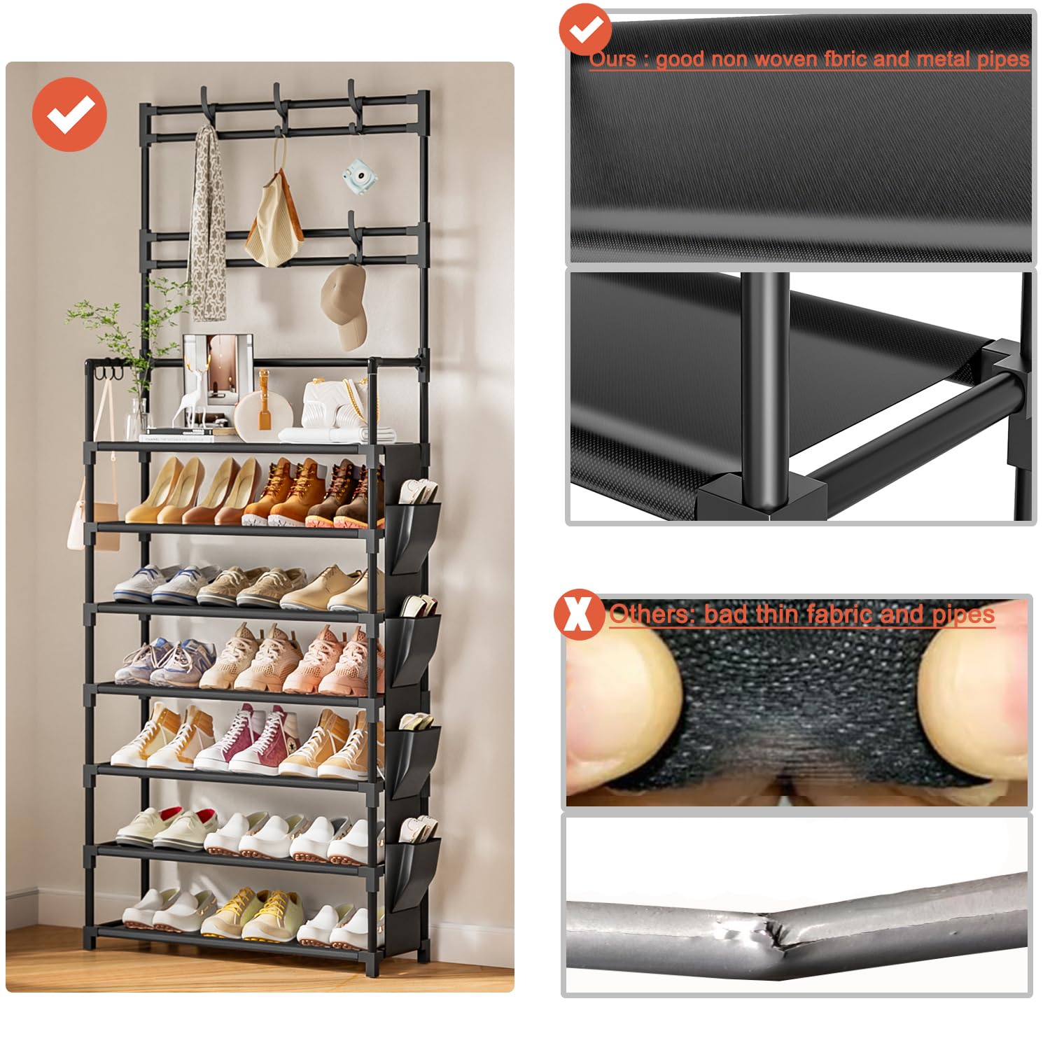 OYREL black modern shoe rack blends with entryway decor.