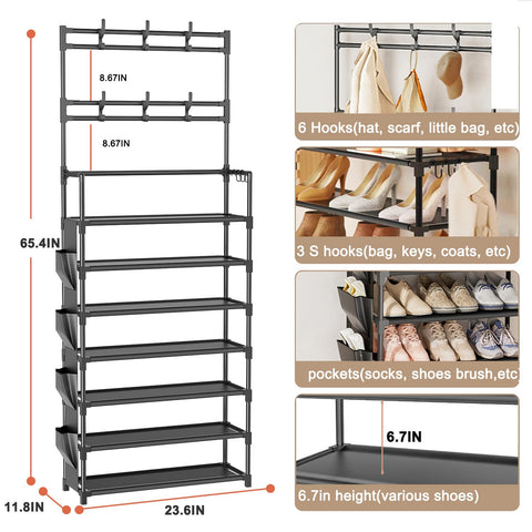 OYREL tall, high-capacity shelf in garage for footwear and gear.