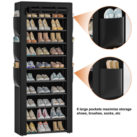 OYREL tall 10-tier frame dimensions highlighted for space-saving storage.