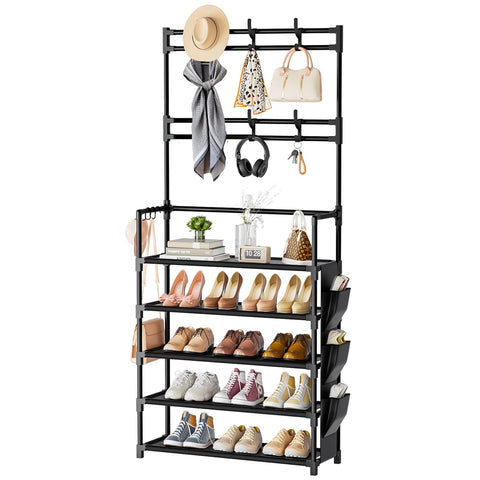OYREL 5-tier shoe rack front view shows organized footwear in a compact footprint