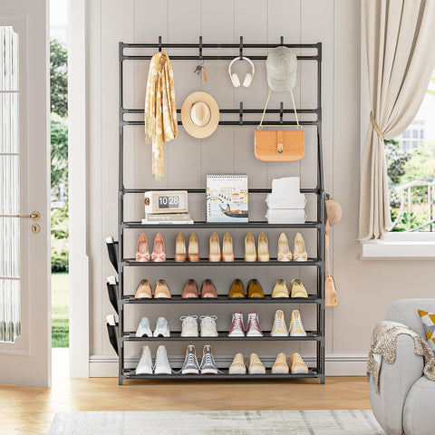 OYREL rack holds 4-5 pairs per tier for ample footwear capacity.