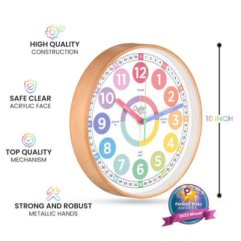 Oyster&Pop Kids Clock acrylic face keeps kids safe and easy to wipe.