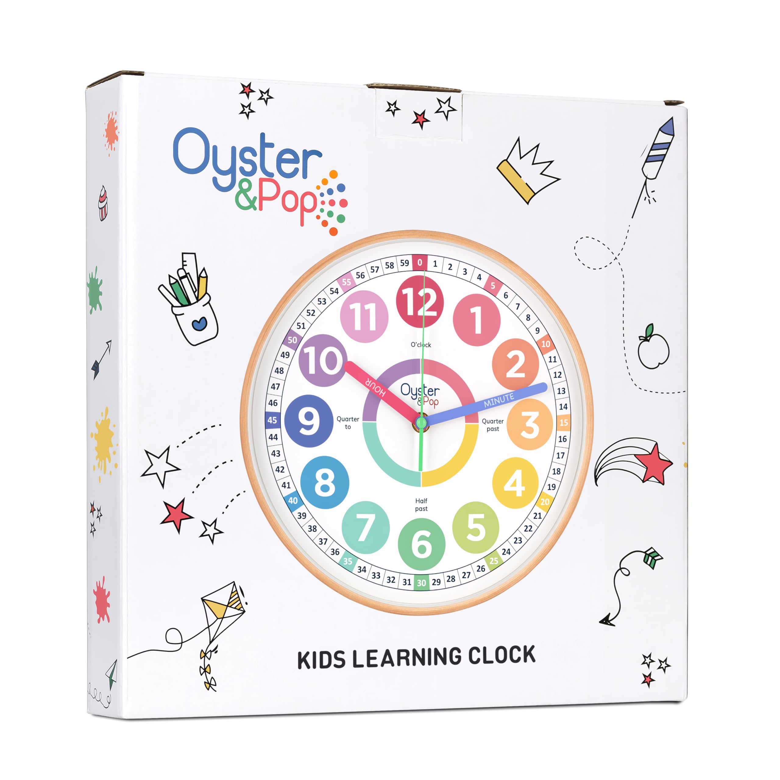 Oyster&Pop Kids Clock ideal for classrooms and homeschool routines.