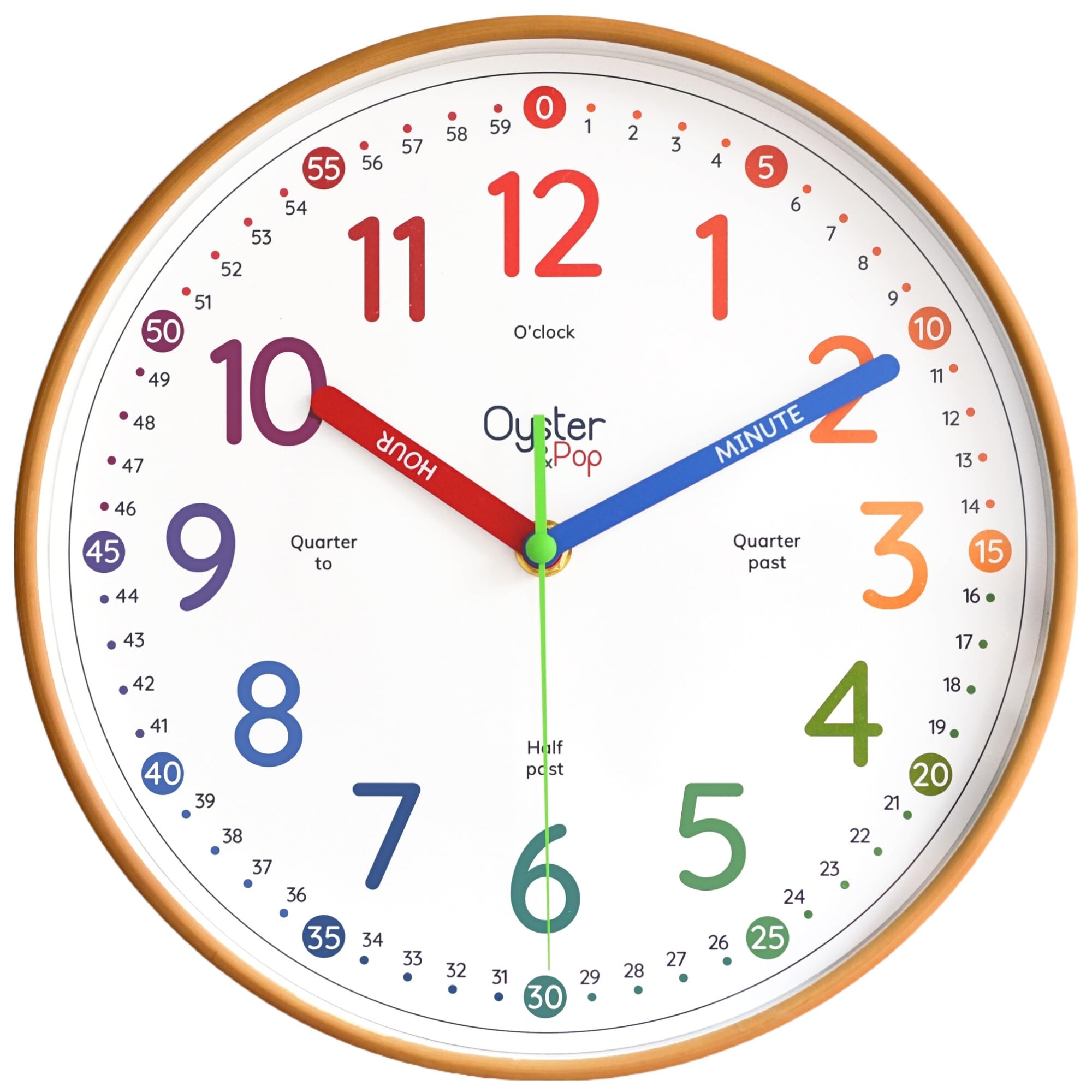 Oyster&Pop Kids Clock silent 10-inch face supports focused study.