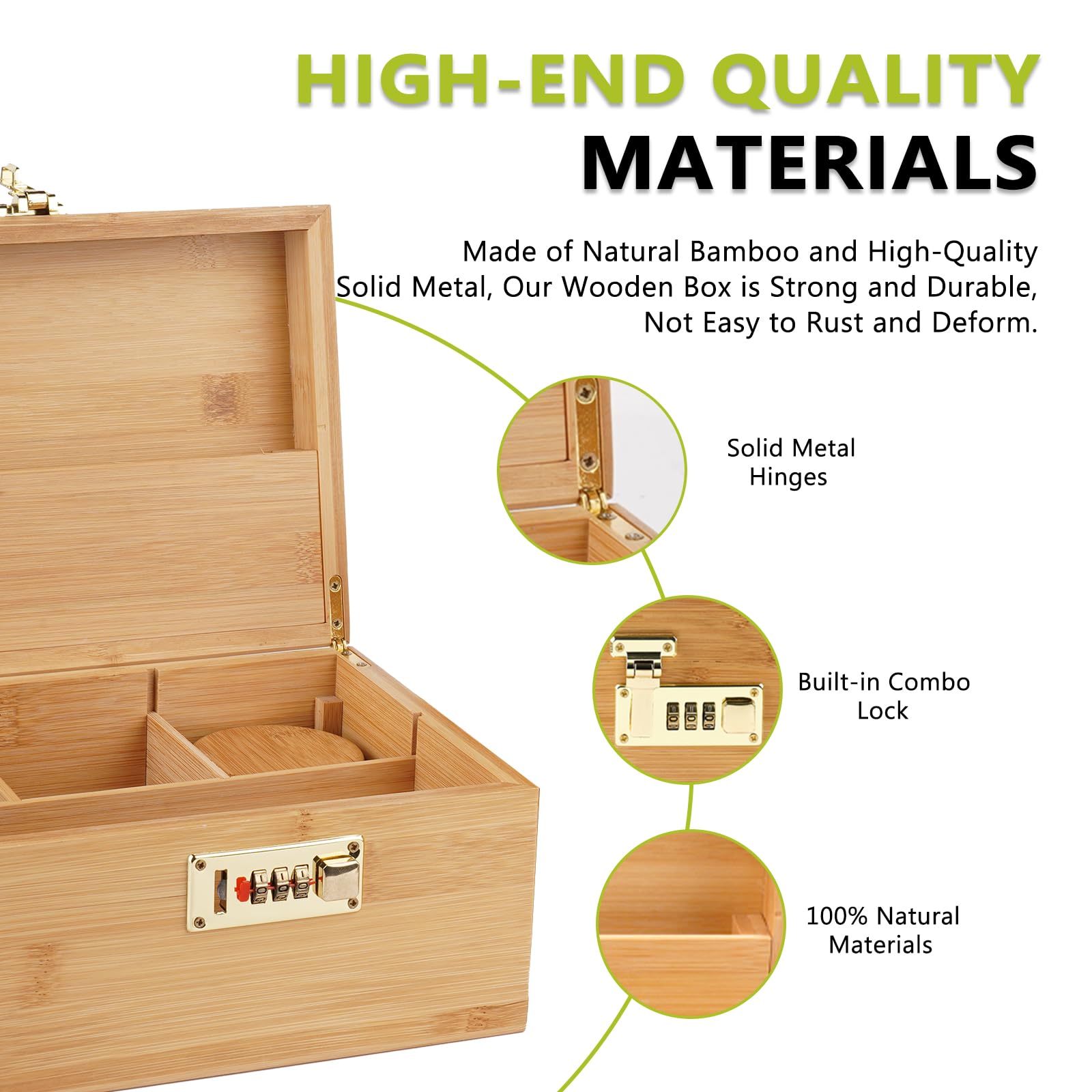 Lid compartment with groove adds extra storage space in the bamboo box