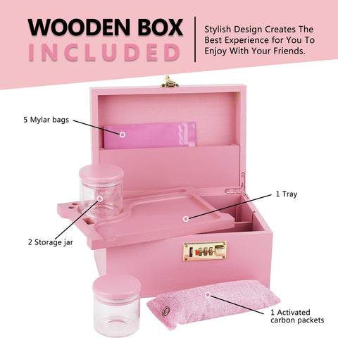 OZCHIN bamboo box with glass jars for organized accessory storage