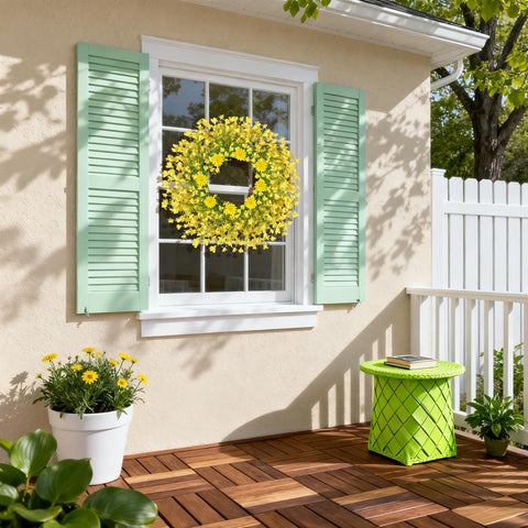 OZFHUA wild floral wreath on wall adds farmhouse charm.