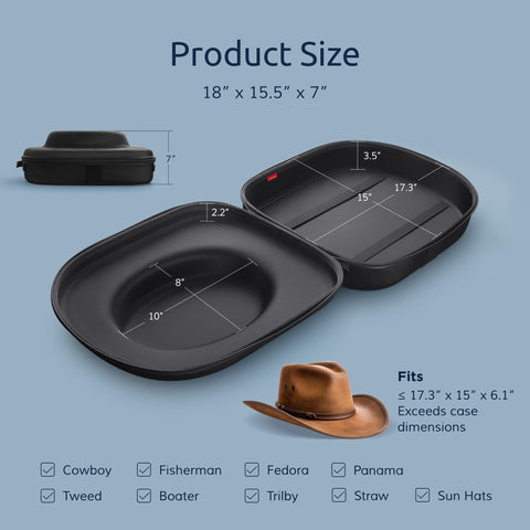 Ozueccr Cowboy Hat Travel Case interior straps secure two hats during transit.