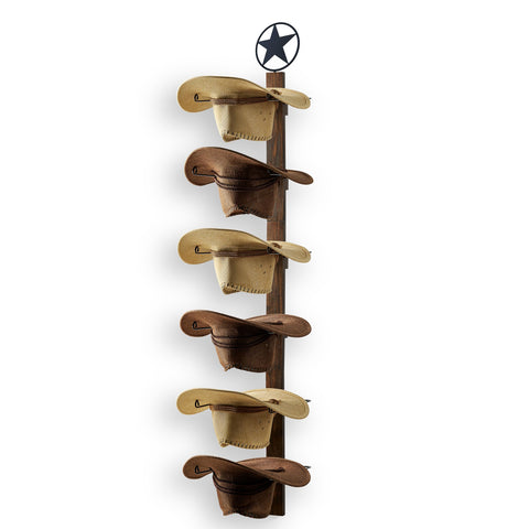P-ALADIN cowboy hat holder on wall mount showing six-hat capacity for tidy storage