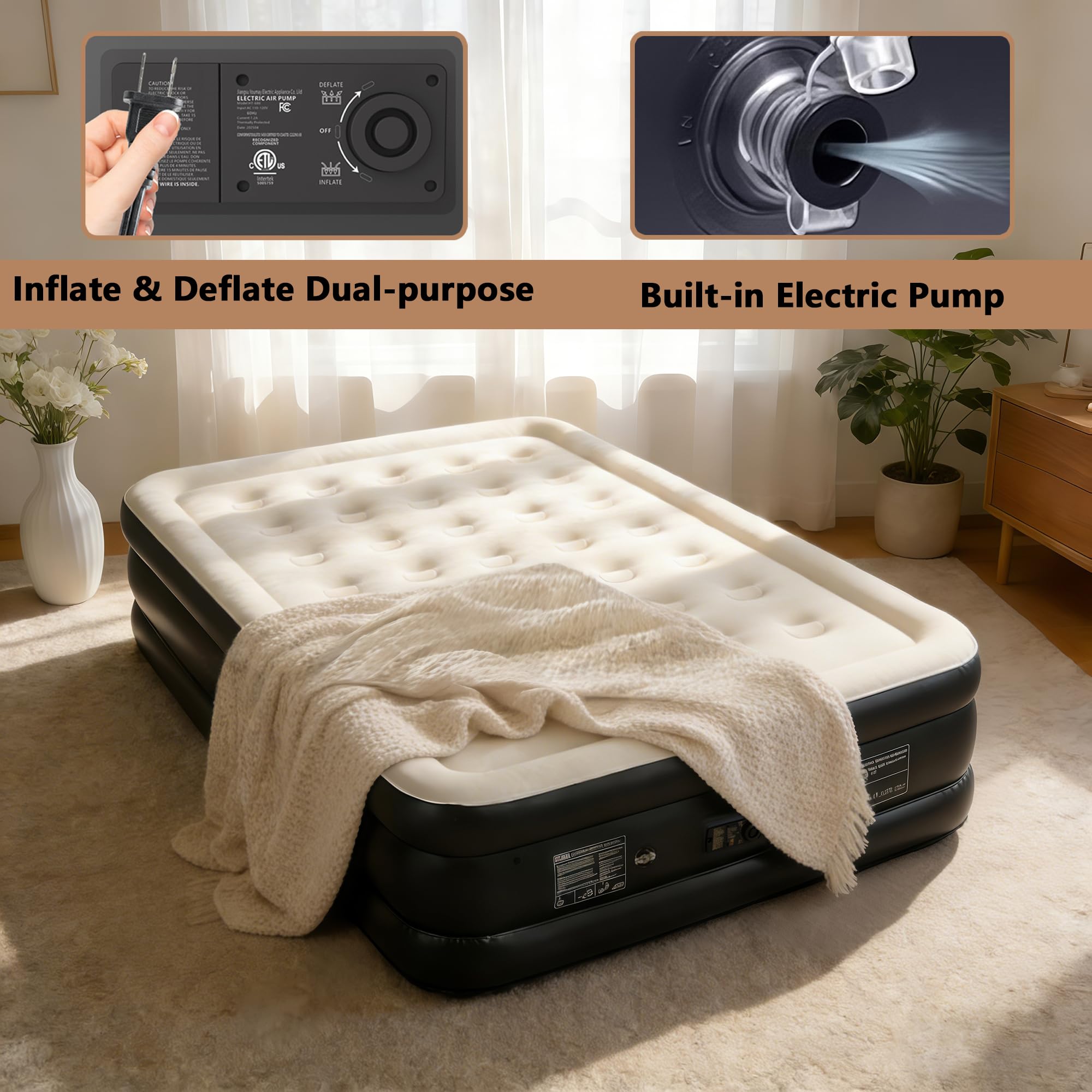 PABCZZ air mattress queen made of eco-friendly PVC for sturdy performance