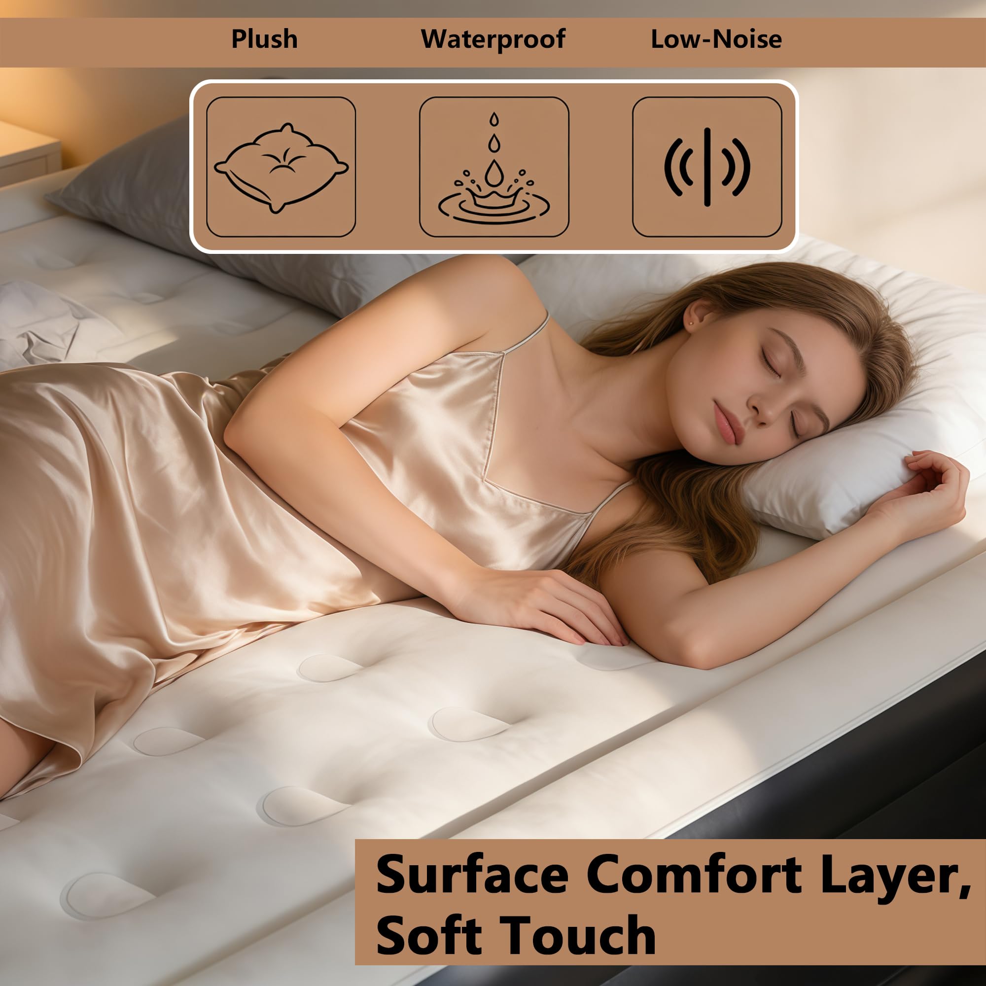 PABCZZ queen air mattress elevated 18-inch height blocks ground chill
