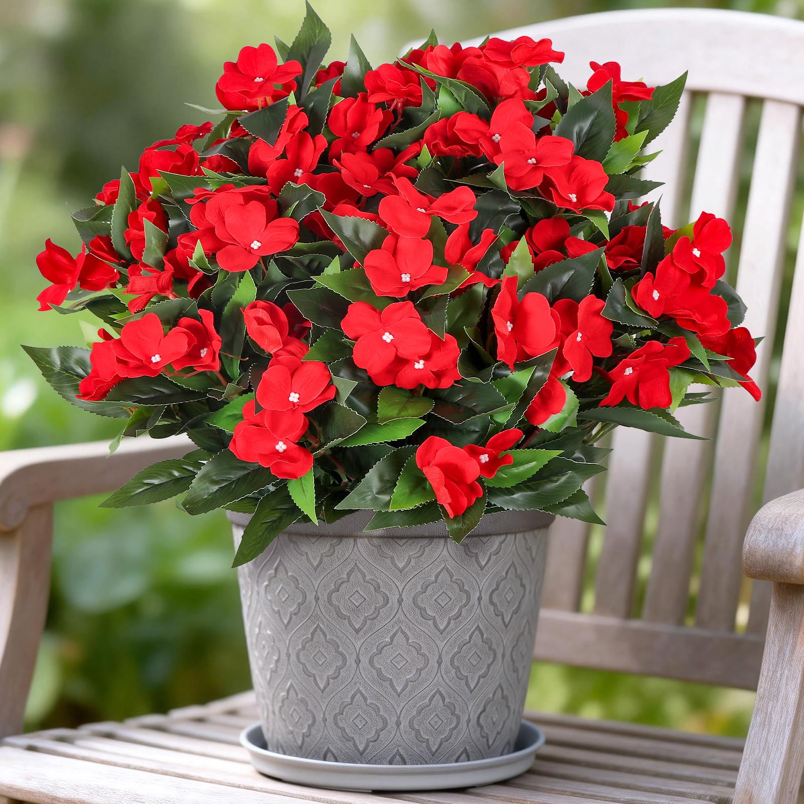 PABREY artificial impatiens red bundles for outdoor porch decor
