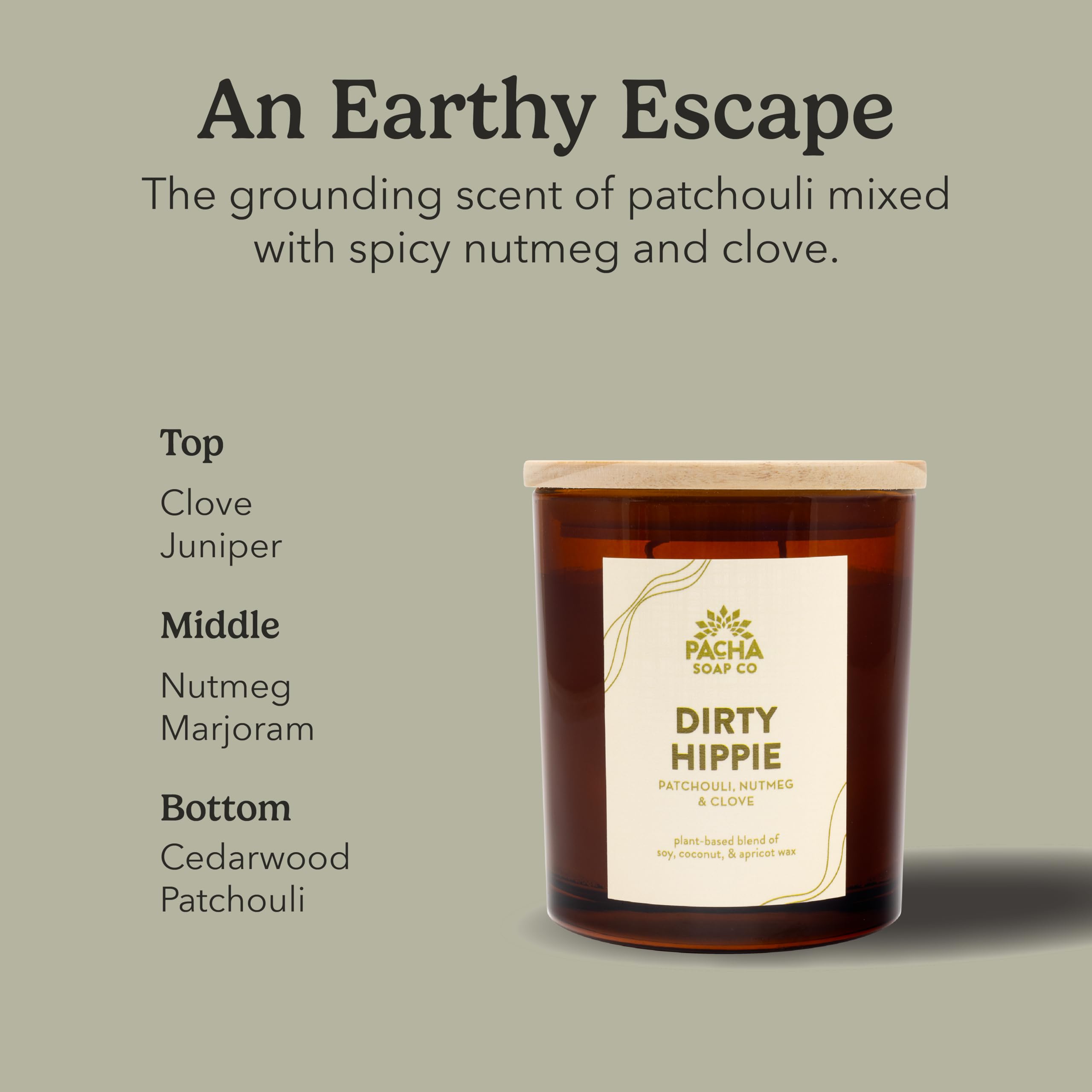 Pacha Soap Co. Dirty Hippie candle wax close-up shows plant-based blend.