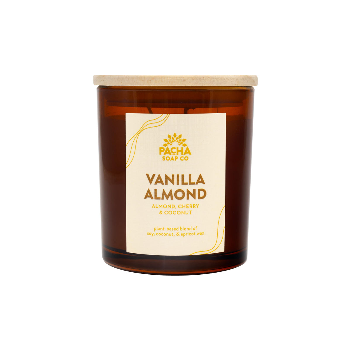 Pacha Soap Co. Vanilla Almond Candle shows a vanilla note for cozy ambience