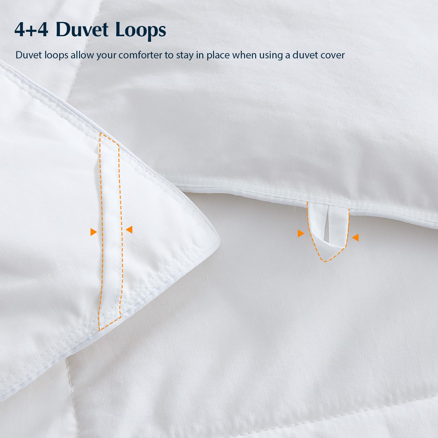 Eight corner tabs of Pacific Coast comforter securing duvet cover