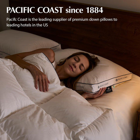 Certification badge for RDS and OEKO-TEX on Pacific Coast pillow.