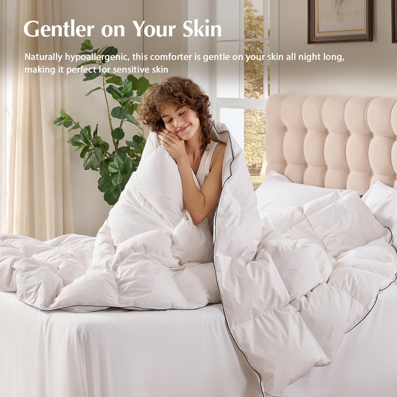 Pacific Coast comforter king with dark blue piping for durable, stylish edge