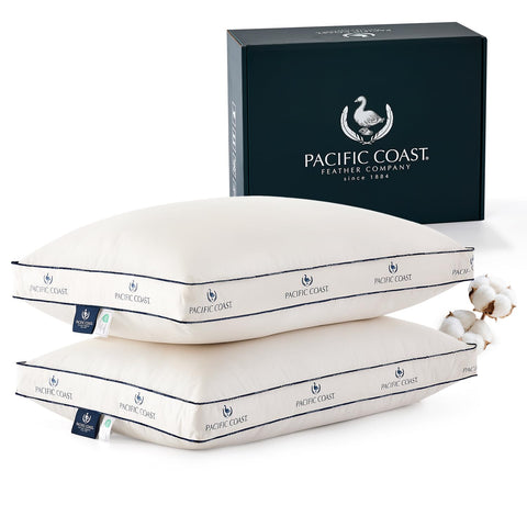 Pacific Coast goose feather pillow, queen 2-pack, cozy cloud-like loft for restful sleep.
