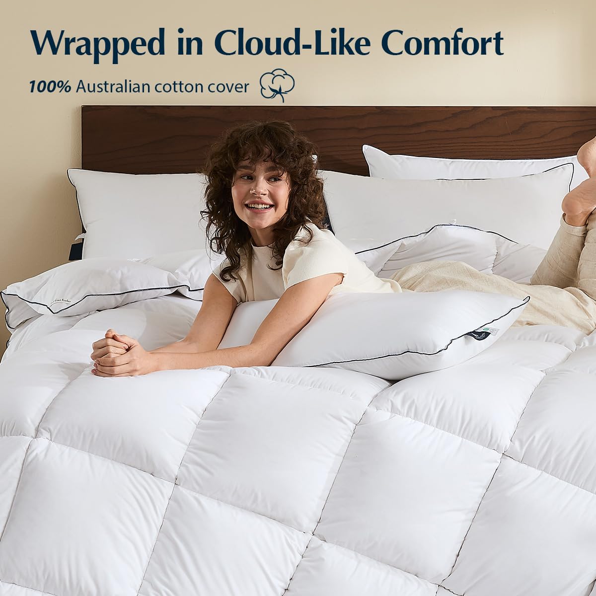 Pacific Coast hidden-baffle-box design ensures even warmth distribution across the bed.