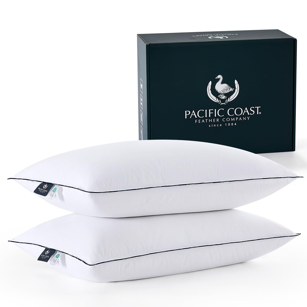 Pacific Coast queen pillows flat lay display, cloud-like loft for comfortable sleep