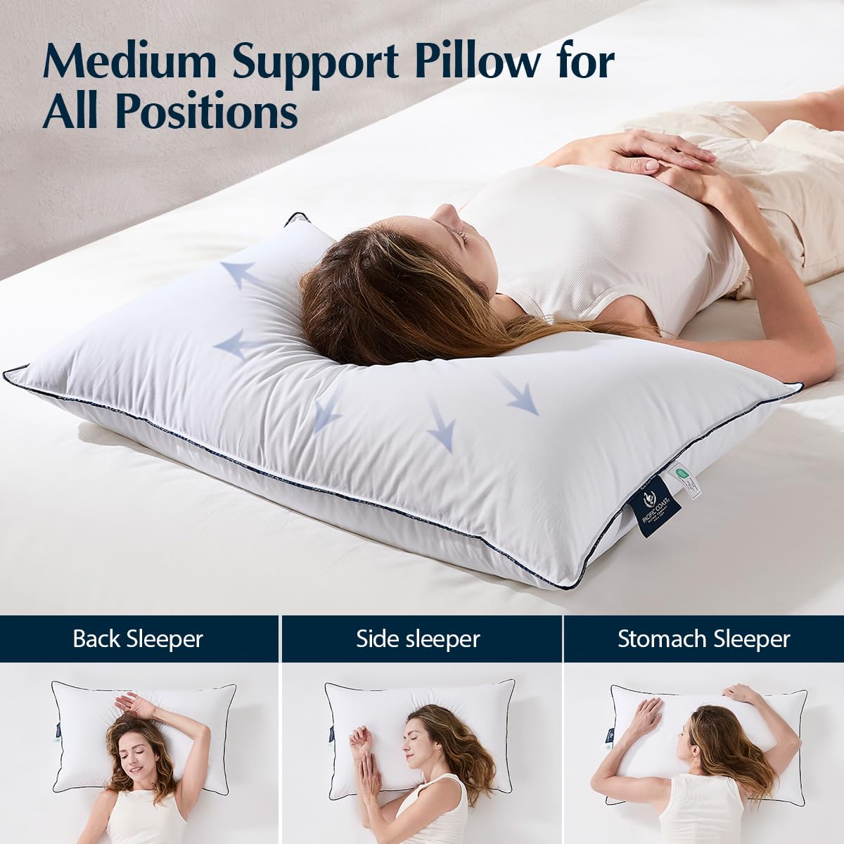 Pacific Coast queen pillows in side-sleeper setup, balanced support for all-night alignment