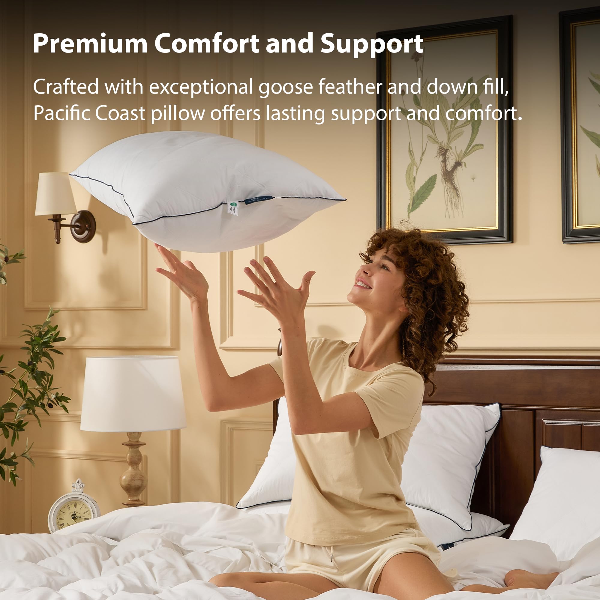 Pacific Coast pillow features down-proof layer to prevent feather leakage and keep bedding tidy.