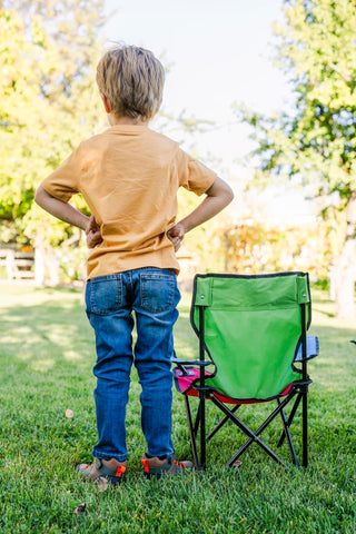 Pacific Play Tents Super Chair folded in carry bag for easy transport.