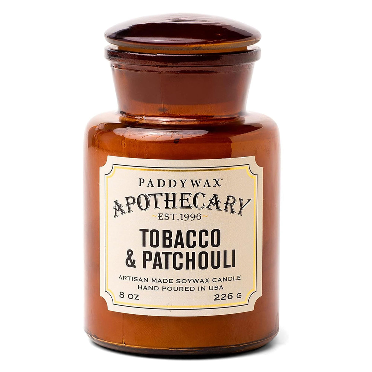 Paddywax Artisan Apothecary candle in jar with tobacco and patchouli for cozy mood