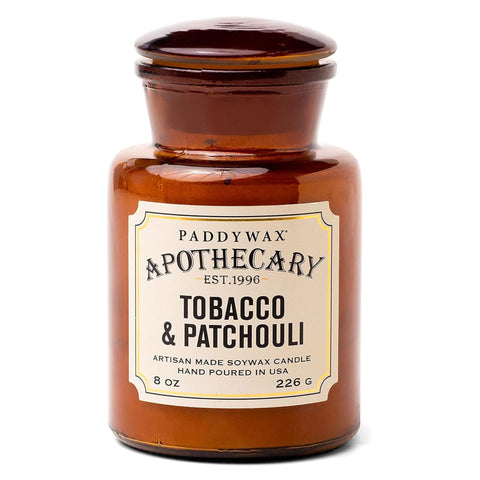 Paddywax Artisan Apothecary candle in jar with tobacco and patchouli for cozy mood