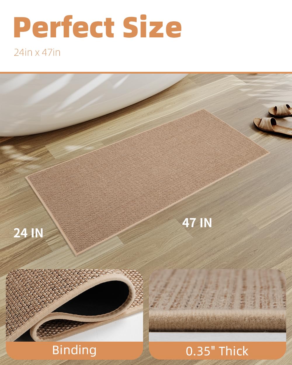 PADOOR 24x47 beige bath mat complements any bathroom decor.